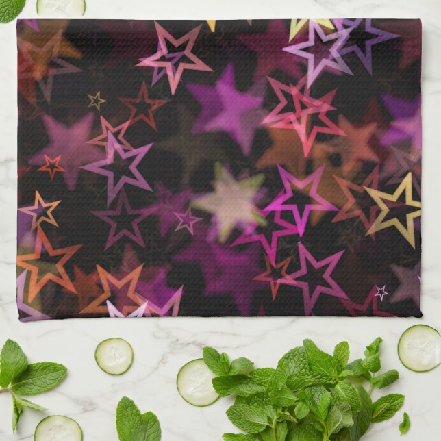 Colourful Stars Dance Whimsically  Tea Towel (Folded)