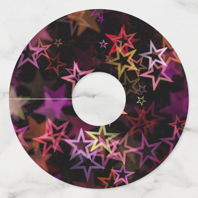 Colourful Stars Dance Whimsically  Wine Glass Tag (Front)