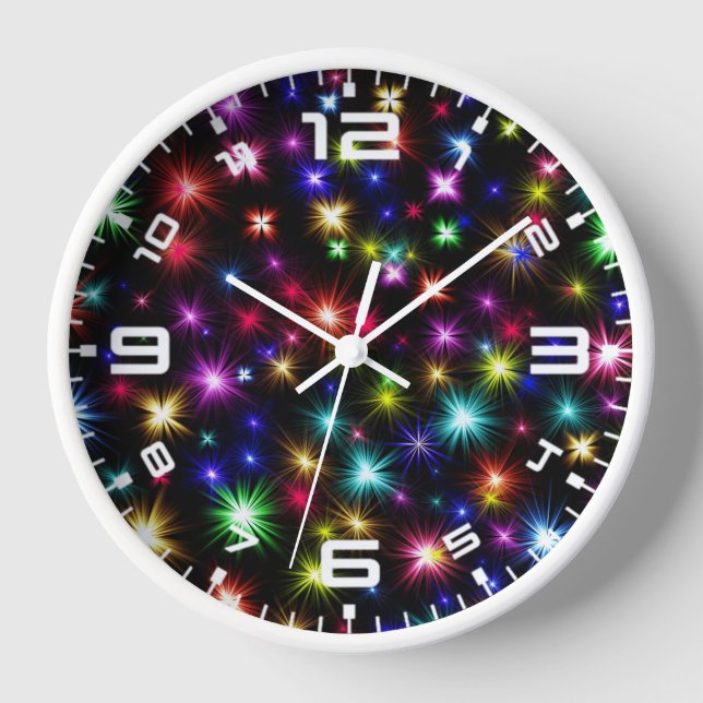 Colourful Stars Fireworks Design Clock (Front)