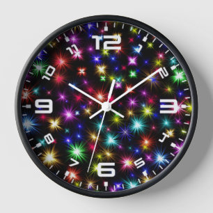 Colourful Stars Fireworks Design Clock