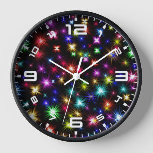 Colourful Stars Fireworks Design Clock