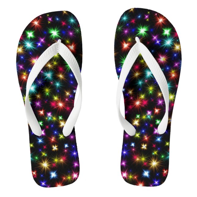 Colourful Stars Fireworks Design Flip Flops (Footbed)