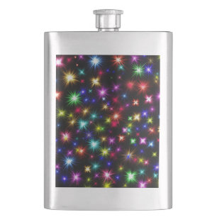 Colourful Stars Fireworks Design Hip Flask