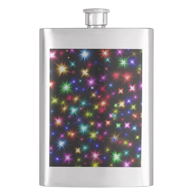 Colourful Stars Fireworks Design Hip Flask (Front)