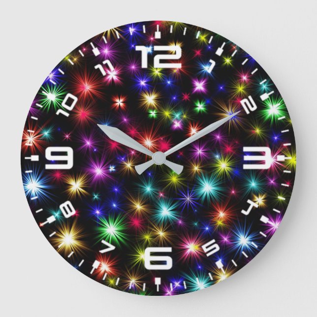 Colourful Stars Fireworks Design Large Clock (Front)