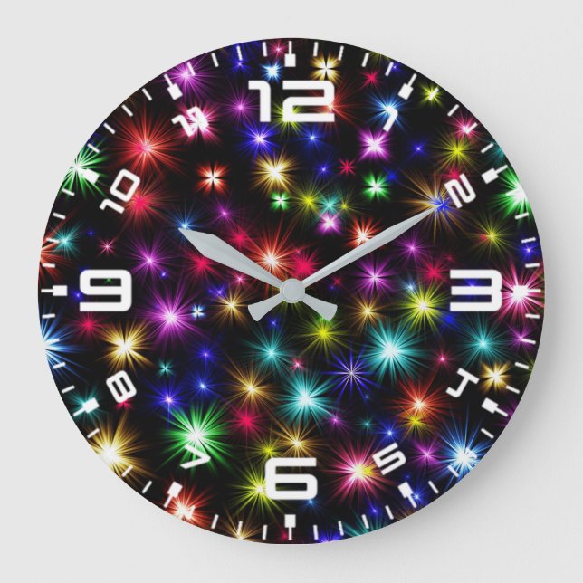 Colourful Stars Fireworks Design Large Clock (Front)