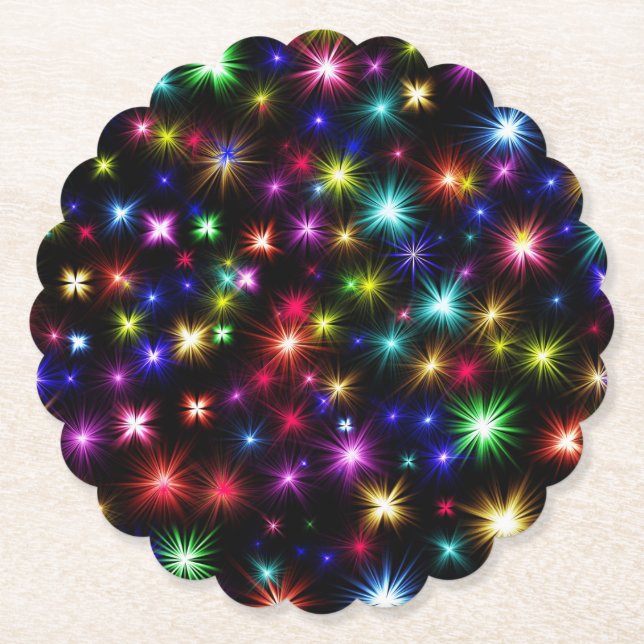 Colourful Stars Fireworks Design Paper Coaster (Front)