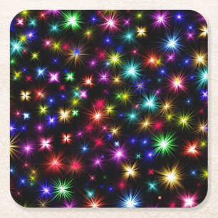 Colourful Stars Fireworks Design Square Paper Coaster