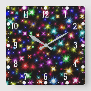 Colourful Stars Fireworks Design Square Wall Clock