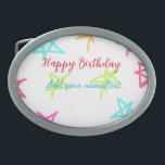 Colourful stars happy birthday add name text simpl belt buckle<br><div class="desc">Design</div>