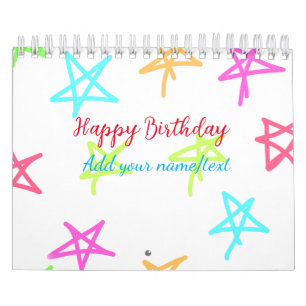 Colourful stars happy birthday add name text simpl calendar