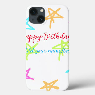 Colourful stars happy birthday add name text simpl iPhone 13 case
