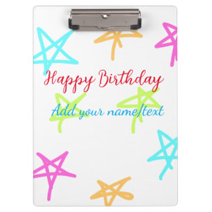 Colourful stars happy birthday add name text simpl clipboard