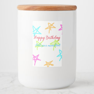 Colourful stars happy birthday add name text simpl food label