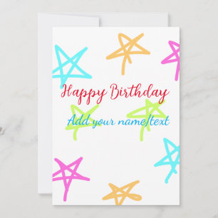 Colourful stars happy birthday add name text simpl invitation