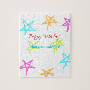 Colourful stars happy birthday add name text simpl jigsaw puzzle