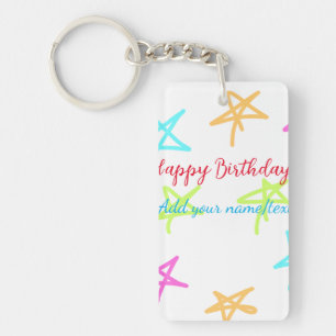 Colourful stars happy birthday add name text simpl key ring