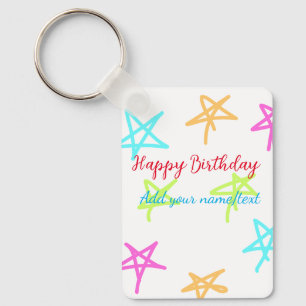 Colourful stars happy birthday add name text simpl key ring
