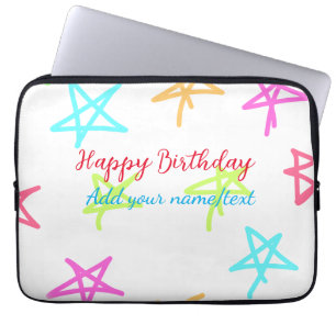 Colourful stars happy birthday add name text simpl laptop sleeve