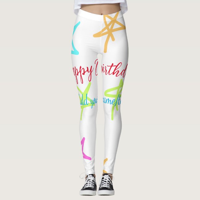 Colourful stars happy birthday add name text simpl leggings (Front)