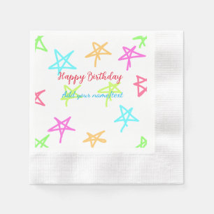 Colourful stars happy birthday add name text simpl napkin