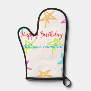 Colourful stars happy birthday add name text simpl oven mitt
