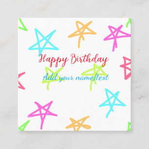 Colourful stars happy birthday add name text simpl square business card