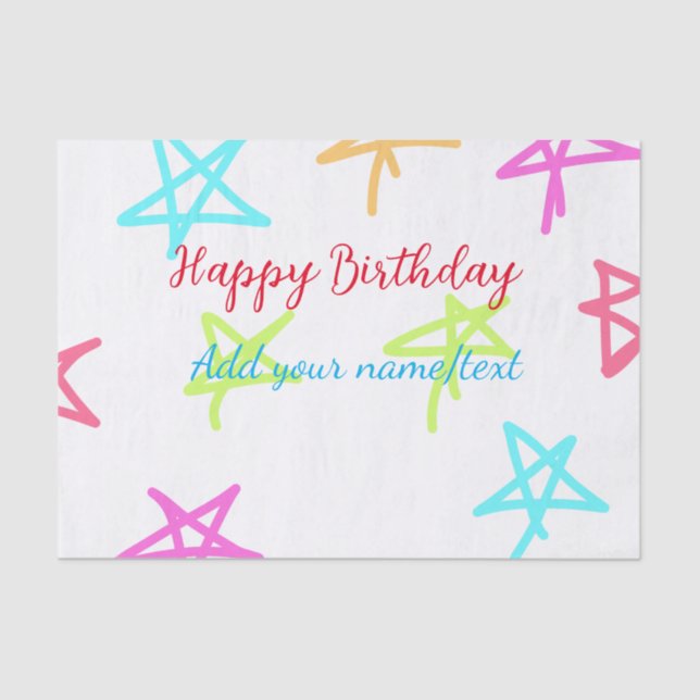Colourful stars happy birthday add name text simpl tissue paper (Front)
