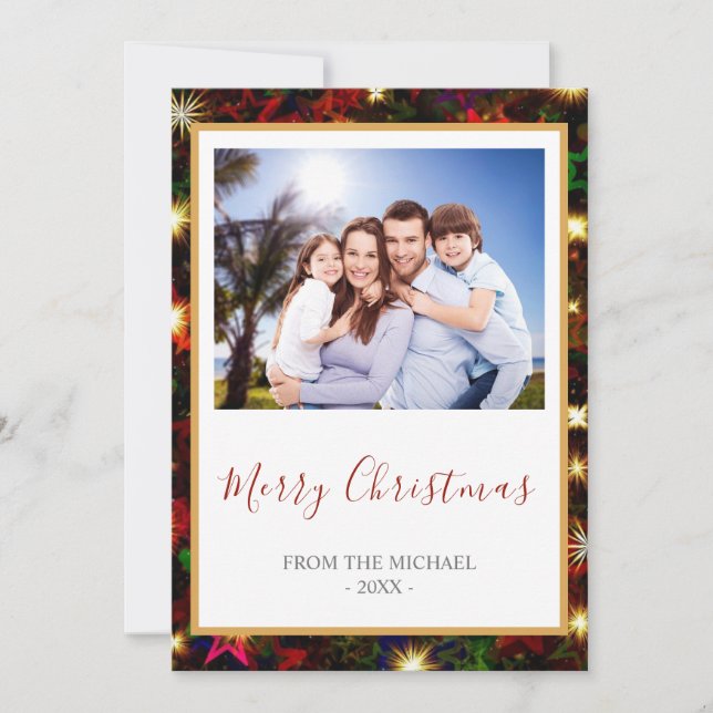 Colourful Stars & Lights Merry Christmas photo Holiday Card (Front)