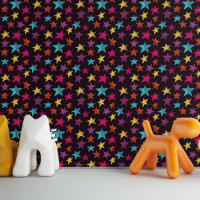 Colourful Stars on Dark Purple Patterned