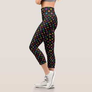 Colourful Stars Pattern Design Black Capri Leggings