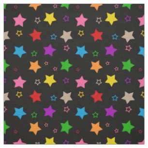 Colourful Stars Pattern Design Black Fabric
