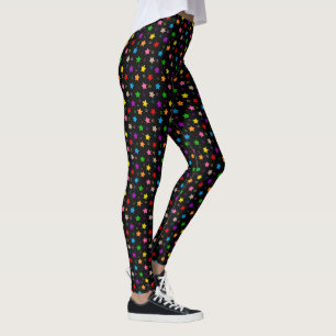 Colourful Stars Pattern Design Black Leggings