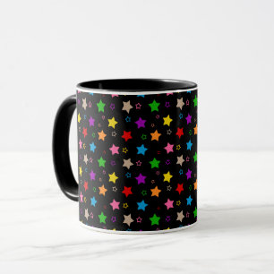 Colourful Stars Pattern Design Black  Mug