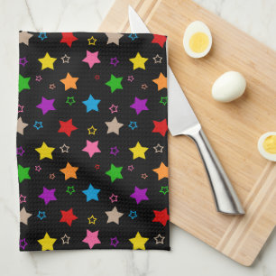 Colourful Stars Pattern Design Black Tea Towel