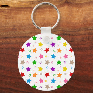 Colourful Stars Pattern Design White Key Ring