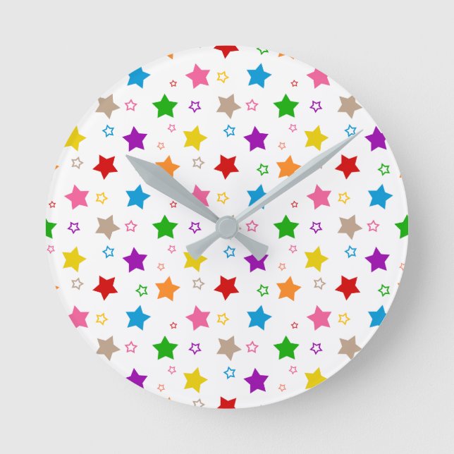 Colourful Stars Pattern Design White  Round Clock (Front)