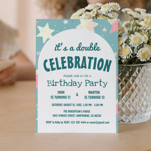 Colourful Stars Pattern Double Birthday Party  Invitation