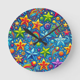Colourful stars pattern round clock