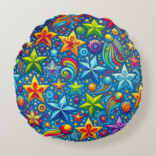 Colourful stars pattern round cushion
