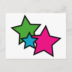 Colourful Stars Pink Green Blue Black Postcard