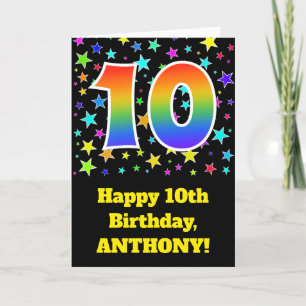 Colourful Stars + Rainbow Pattern "10" Birthday # Card