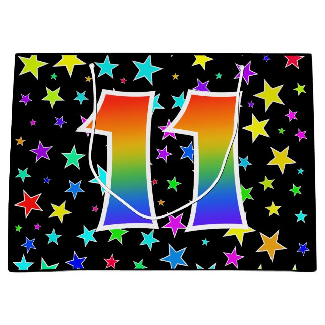 Colourful Stars + Rainbow Pattern "11" Event # Large Gift Bag (Front)