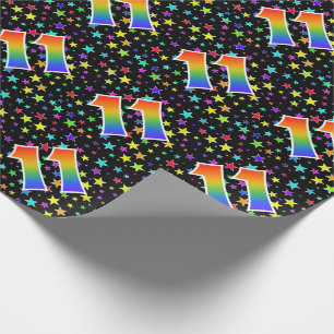Colourful Stars + Rainbow Pattern "11" Event # Wrapping Paper