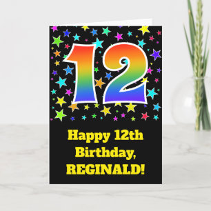 Colourful Stars + Rainbow Pattern "12" Birthday # Card