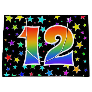 Colourful Stars + Rainbow Pattern "12" Event # Large Gift Bag