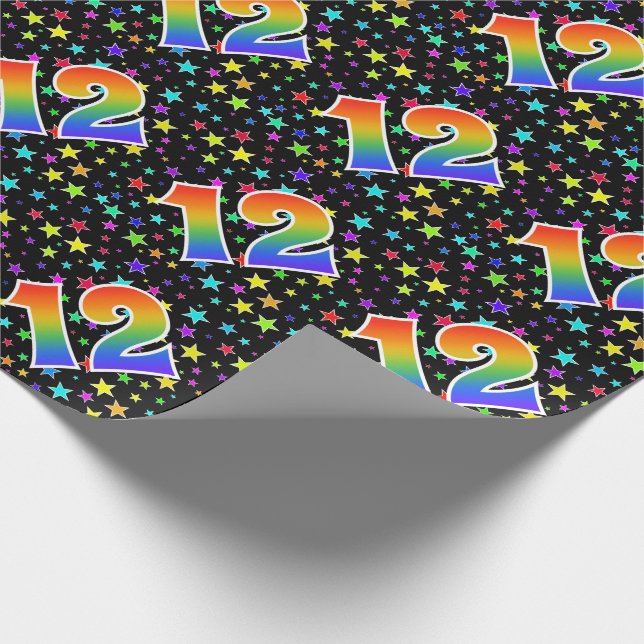 Colourful Stars + Rainbow Pattern "12" Event # Wrapping Paper (Corner)