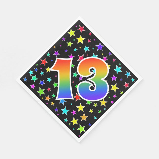 Colourful Stars + Rainbow Pattern "13" Event # Napkin (Corner)