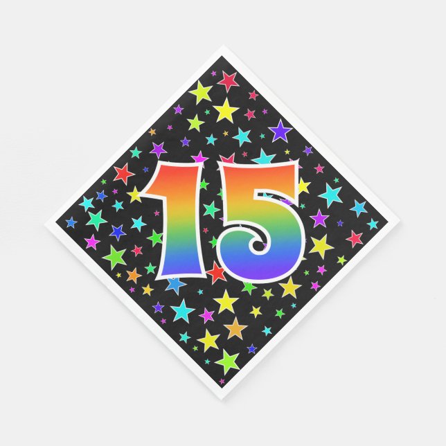 Colourful Stars + Rainbow Pattern "15" Event # Napkin (Corner)