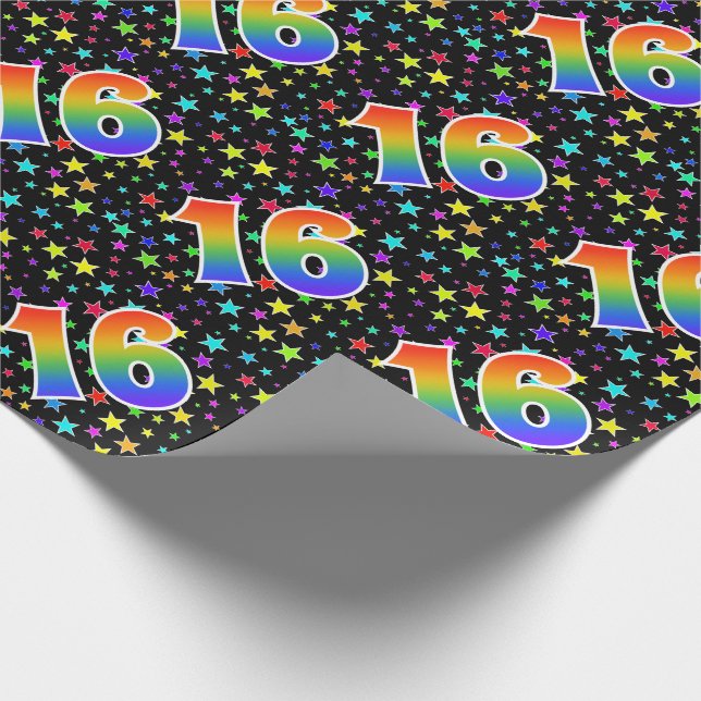 Colourful Stars + Rainbow Pattern "16" Event # Wrapping Paper (Corner)